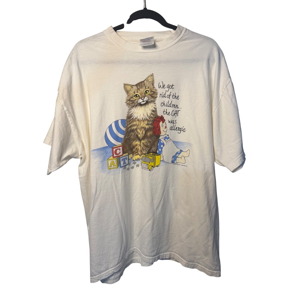 VTG Hanes Beefy-T Shirt 1990 Hep Cat Allergic Funny Graphic XL Adult Retro Humor